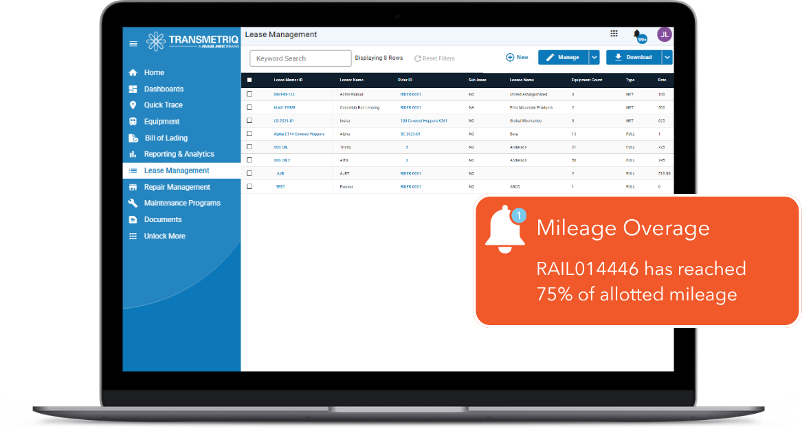 TransmetriQ Lease Management mileage alert
